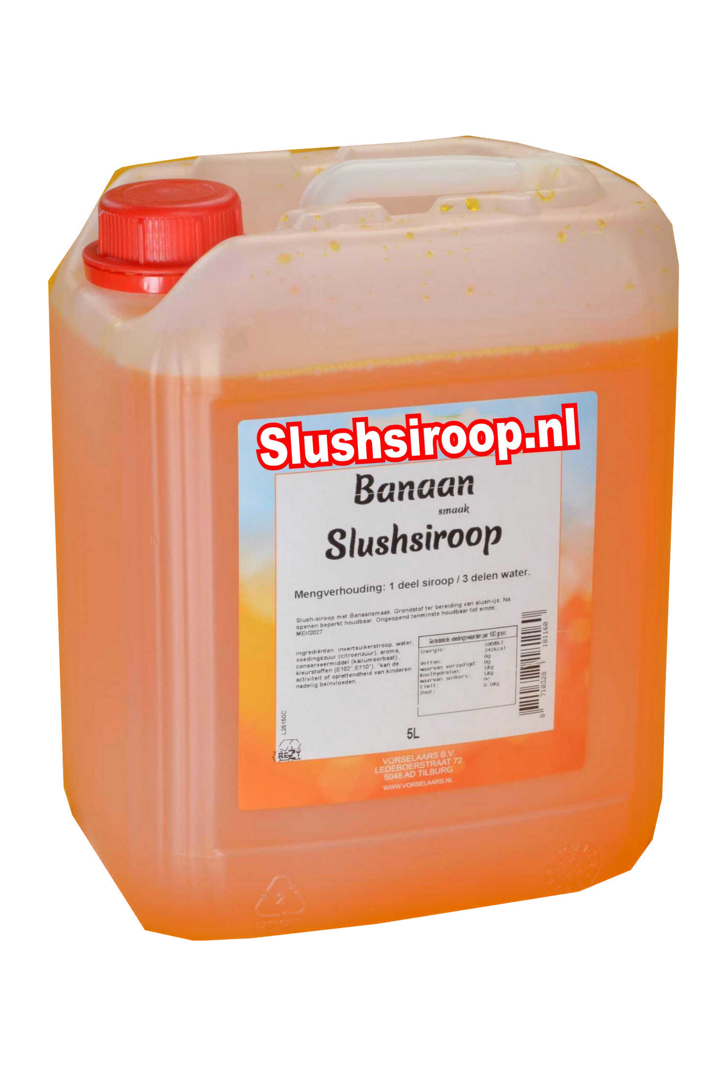 Slushsiroop BANAAN smaak - tank met 5 ltr - Vorselaars - Slushsiroop.nl