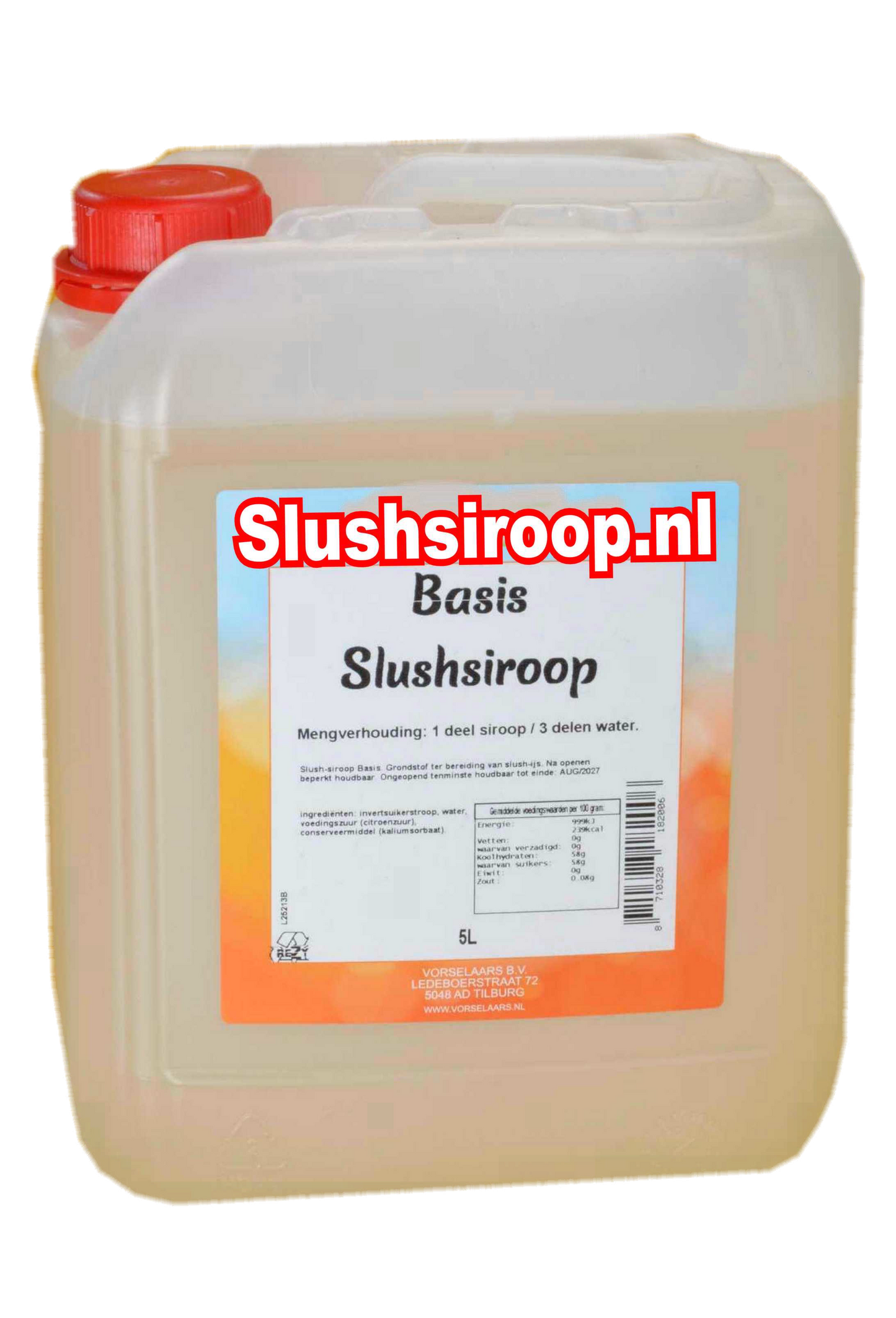 Slushsiroop BASIS-SIROOP - tank met 5 ltr - Vorselaars - Slushsiroop.nl