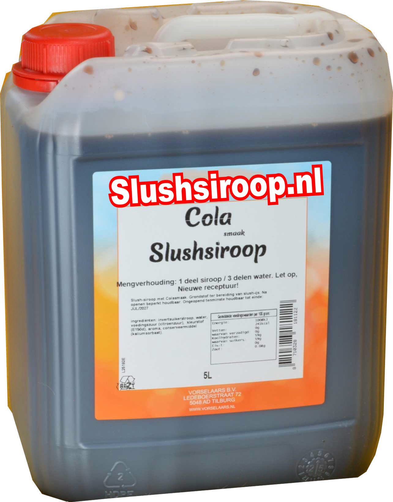 Slushsiroop COLA smaak - tank met 5 ltr - Vorselaars - Slushsiroop.nl
