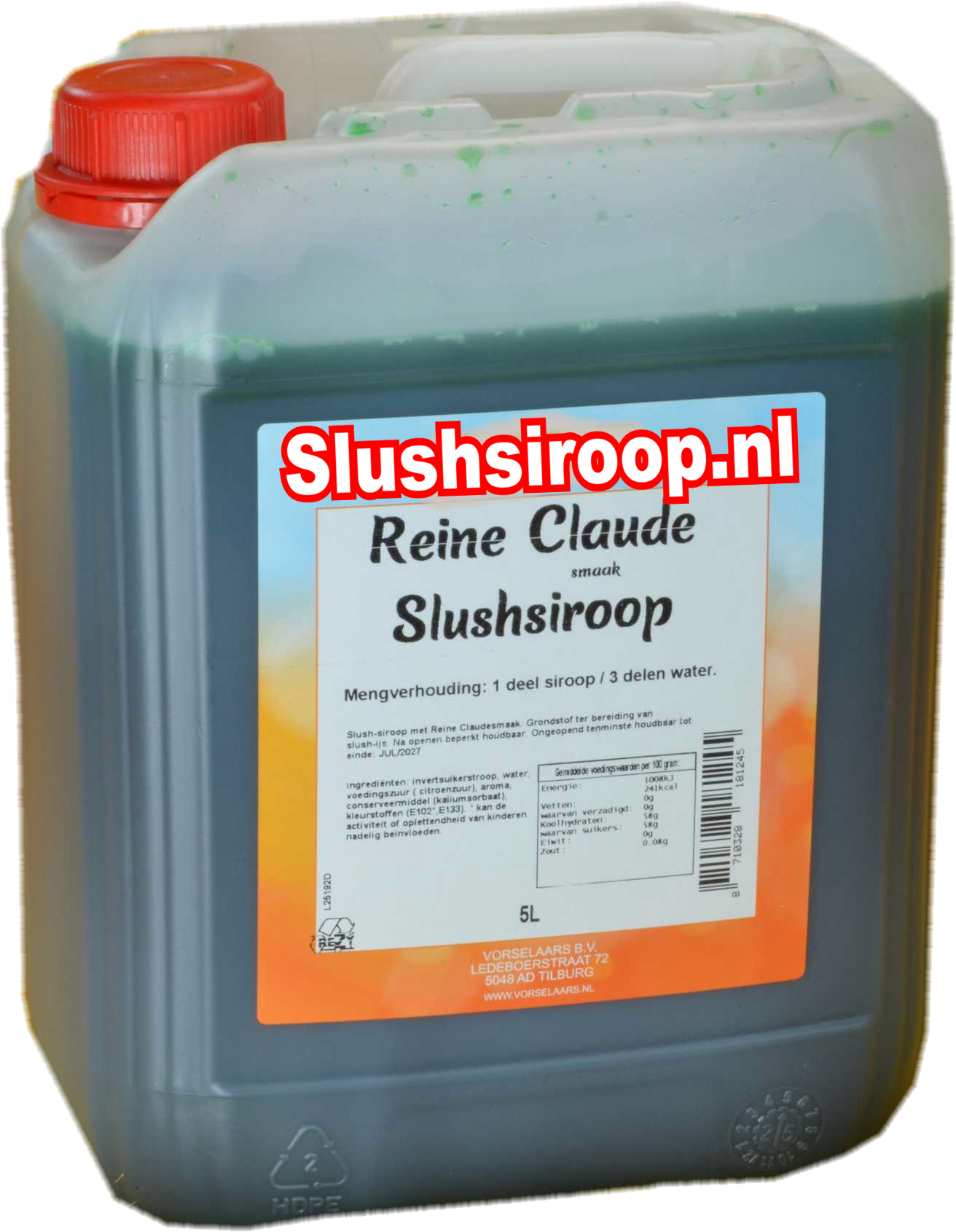 Slushsiroop REINE CLAUDE smaak - tank met 5 ltr - Vorselaars - Slushsiroop.nl