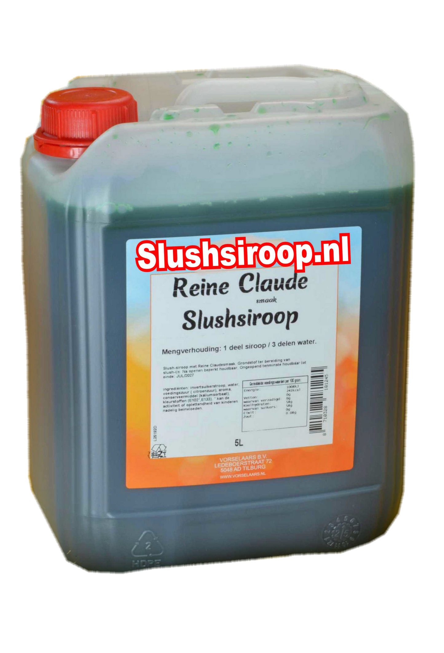 Slushsiroop REINE CLAUDE smaak - tank met 5 ltr - Vorselaars - Slushsiroop.nl