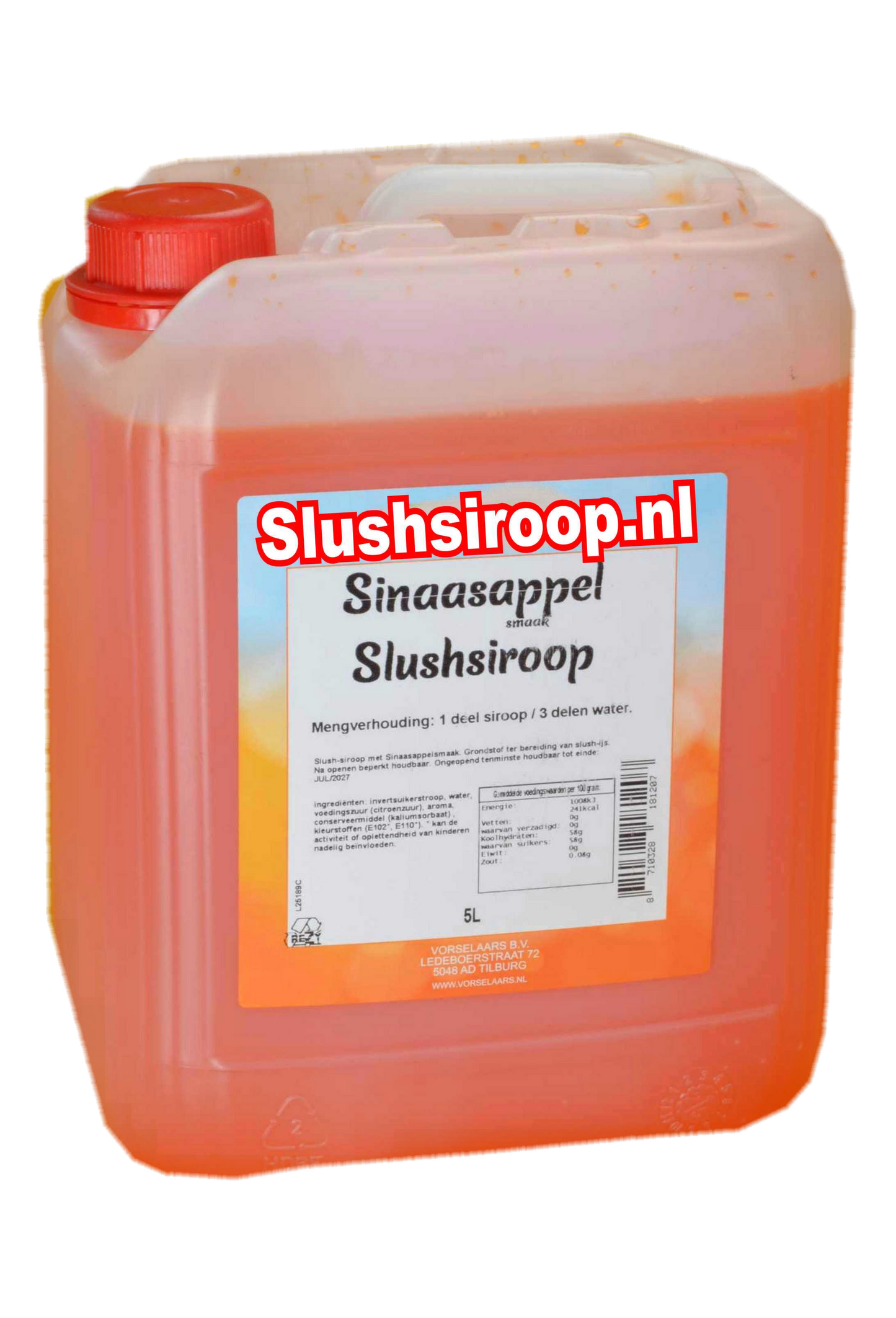 Slushsiroop SINAASAPPEL smaak - tank met 5 ltr - Vorselaars - Slushsiroop.nl