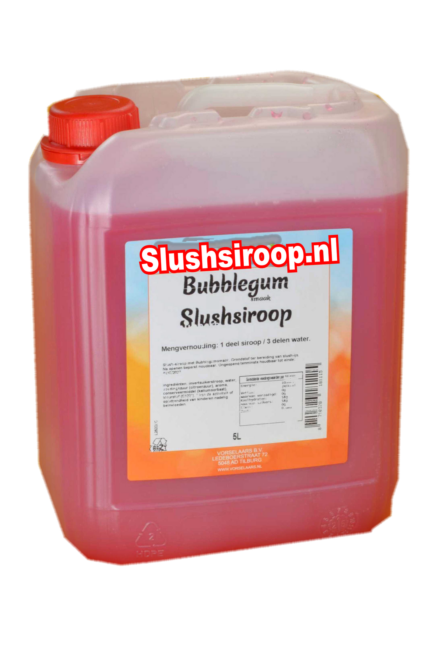 Slushsiroop BUBBLEGUM - tank met 5 ltr - Vorselaars - Slushsiroop.nl