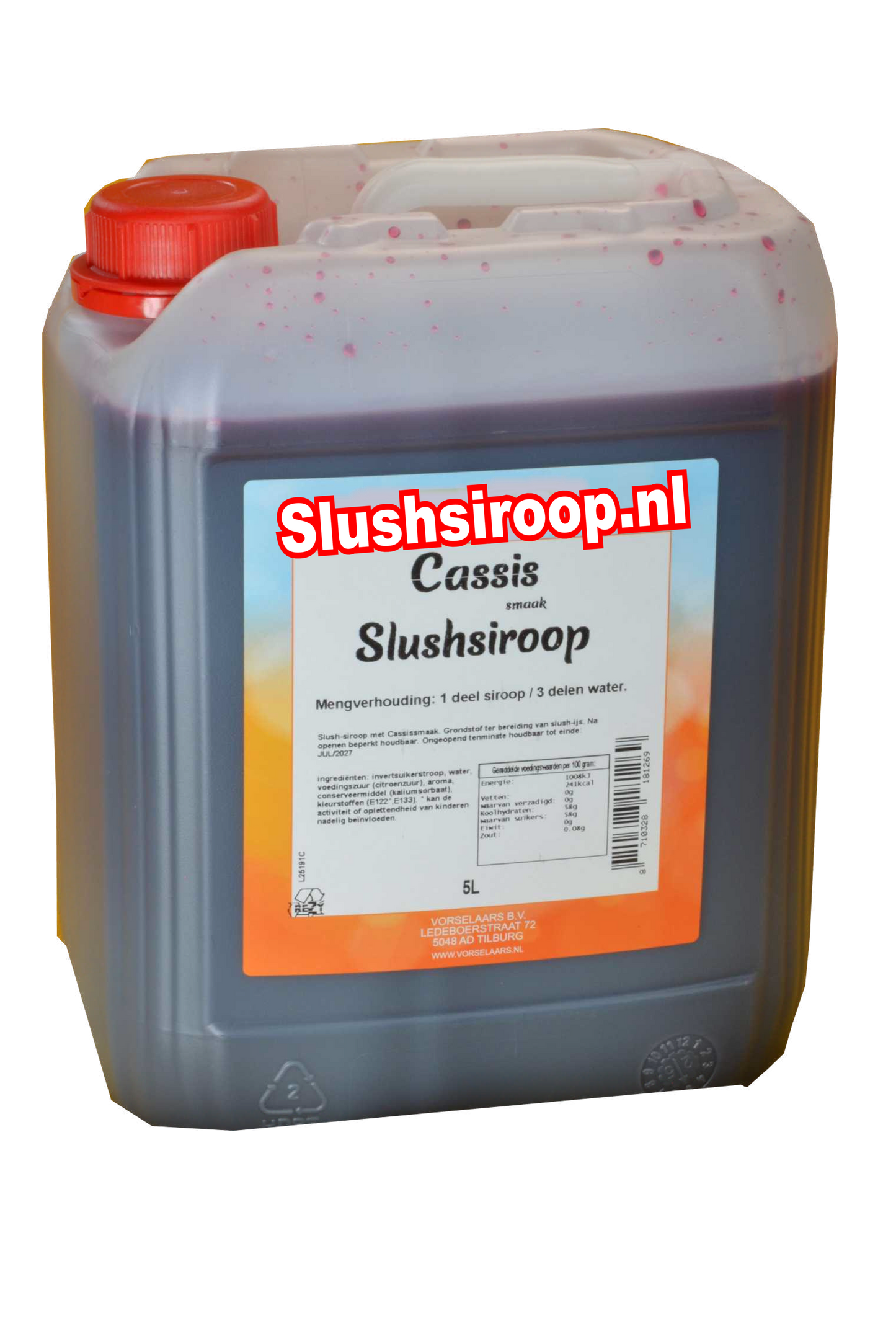 Slushsiroop CASSIS smaak - tank met 5 ltr - Vorselaars - Slushsiroop.nl