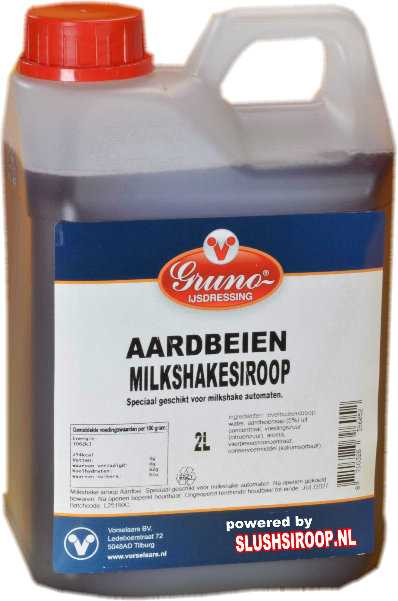 GRUNO - MilaNNE Milkshakesiroop AARDBEIEN smaak, tank a, 2 liter