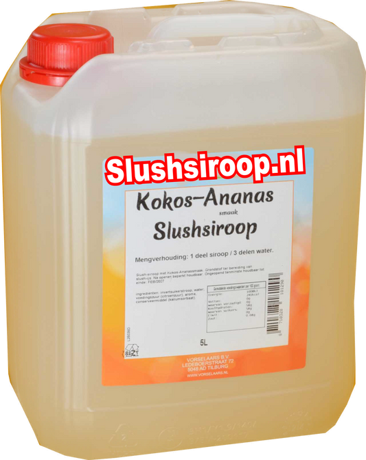 Slushsiroop ANANAS-KOKOS smaak - tank met 5 ltr - Vorselaars - Slushsiroop.nl