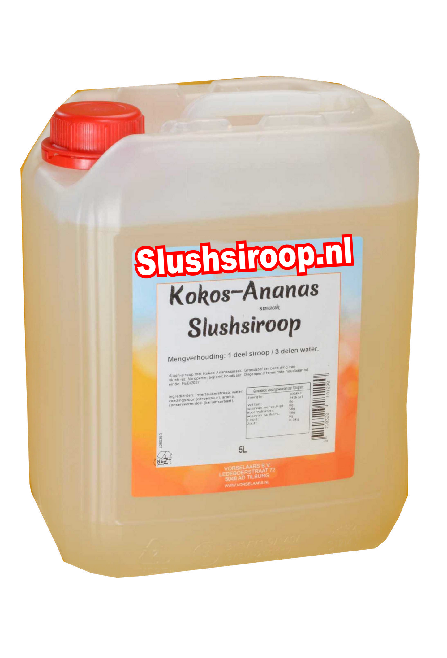 Slushsiroop ANANAS-KOKOS smaak - tank met 5 ltr - Vorselaars - Slushsiroop.nl