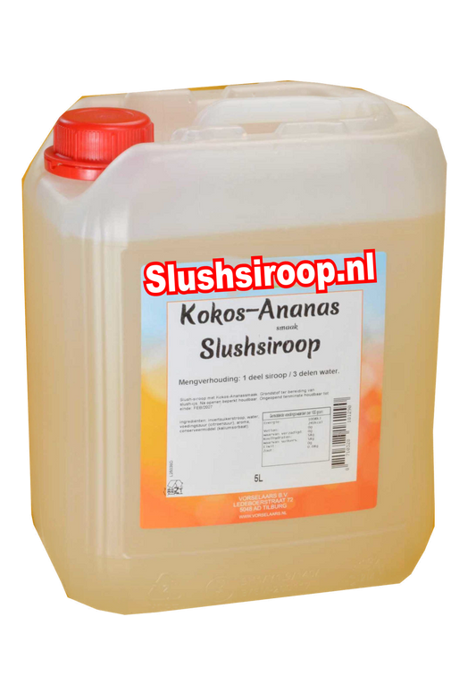 Slushsiroop ANANAS-KOKOS smaak - tank met 5 ltr - Vorselaars - Slushsiroop.nl