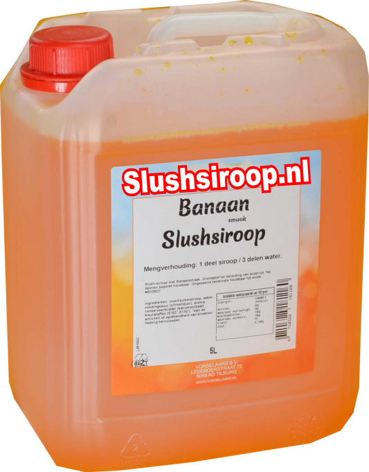 Slushsiroop BANAAN smaak - tank met 5 ltr - Vorselaars - Slushsiroop.nl