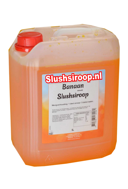 Slushsiroop BANAAN smaak - tank met 5 ltr - Vorselaars - Slushsiroop.nl