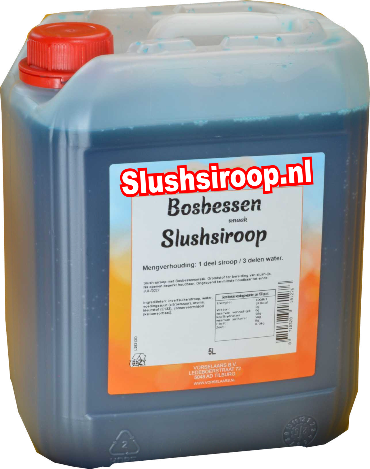 Slushsiroop BOSBESSEN smaak - tank met 5 ltr - Vorselaars - Slushsiroop.nl
