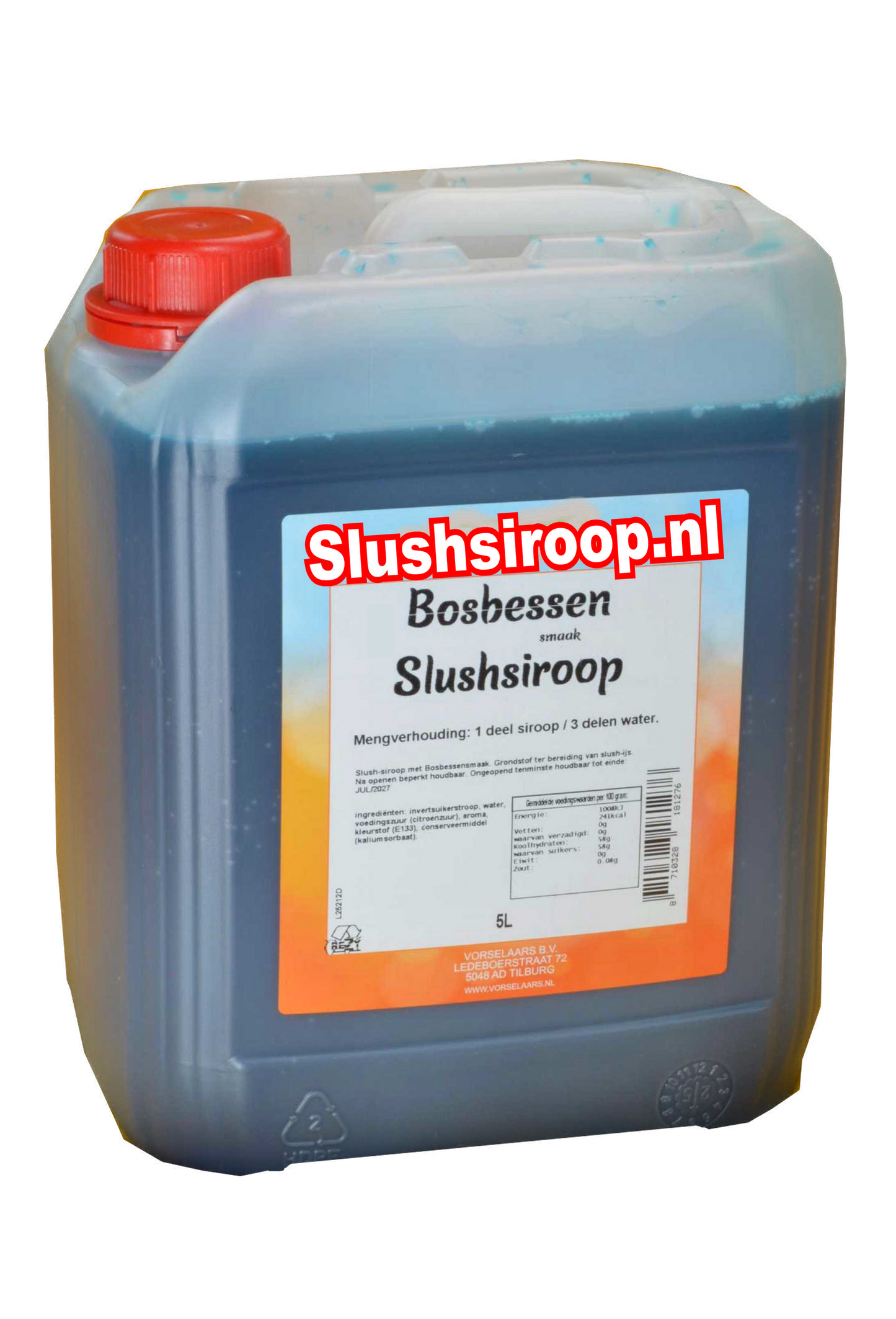 Slushsiroop BOSBESSEN smaak - tank met 5 ltr - Vorselaars - Slushsiroop.nl