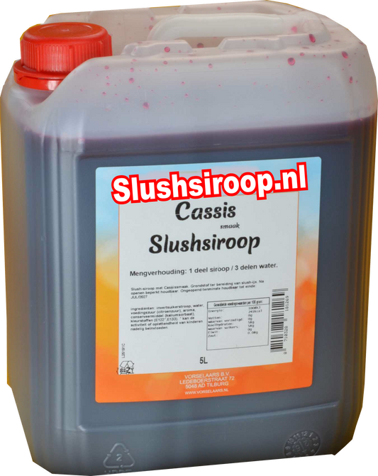 Slushsiroop CASSIS smaak - tank met 5 ltr - Vorselaars - Slushsiroop.nl