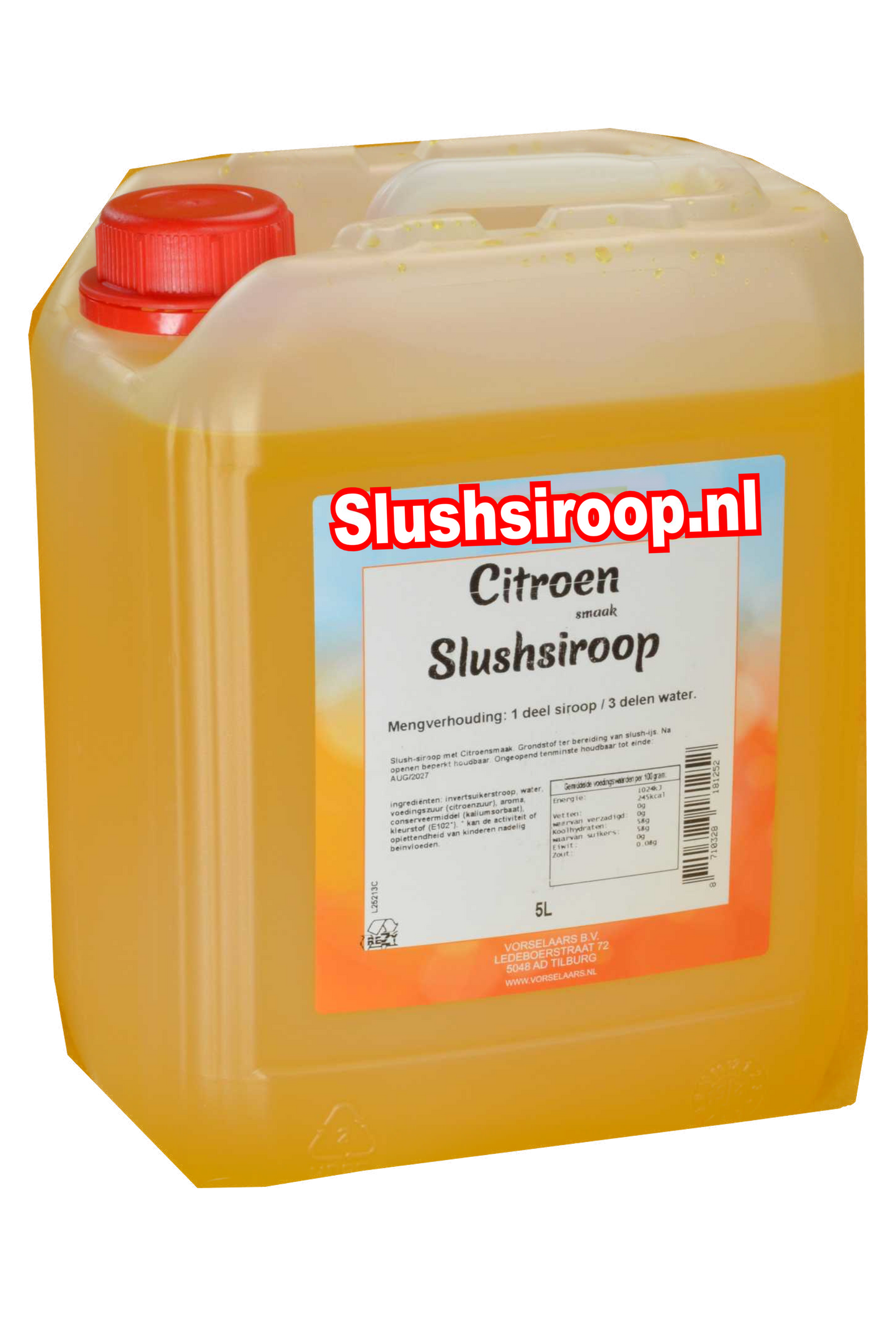 Slushsiroop CITROEN smaak - tank met 5 ltr - Vorselaars - Slushsiroop.nl