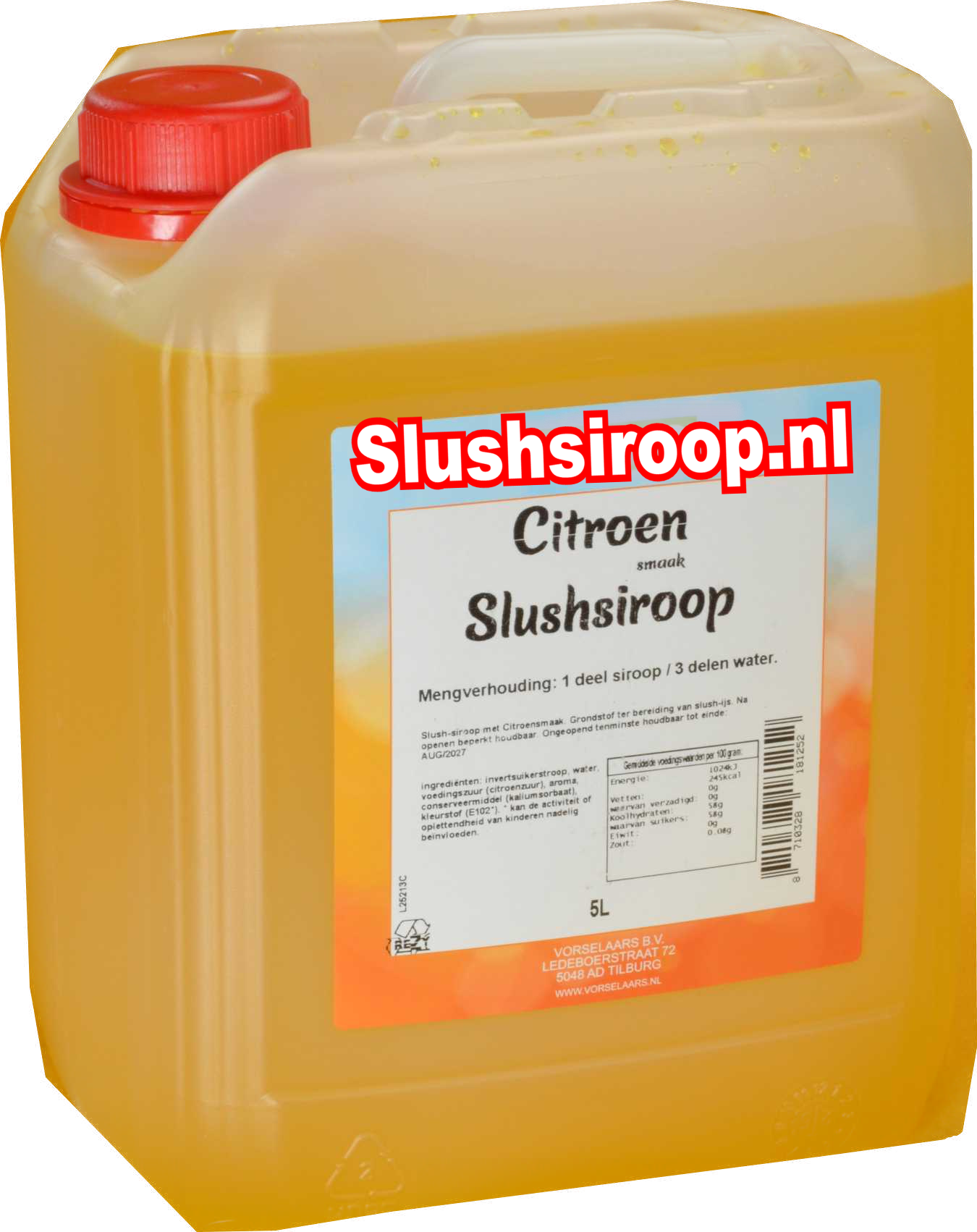 Slushsiroop CITROEN smaak - tank met 5 ltr - Vorselaars - Slushsiroop.nl