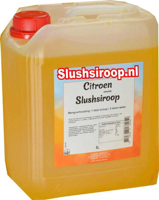 Slushsiroop CITROEN smaak - tank met 5 ltr - Vorselaars - Slushsiroop.nl