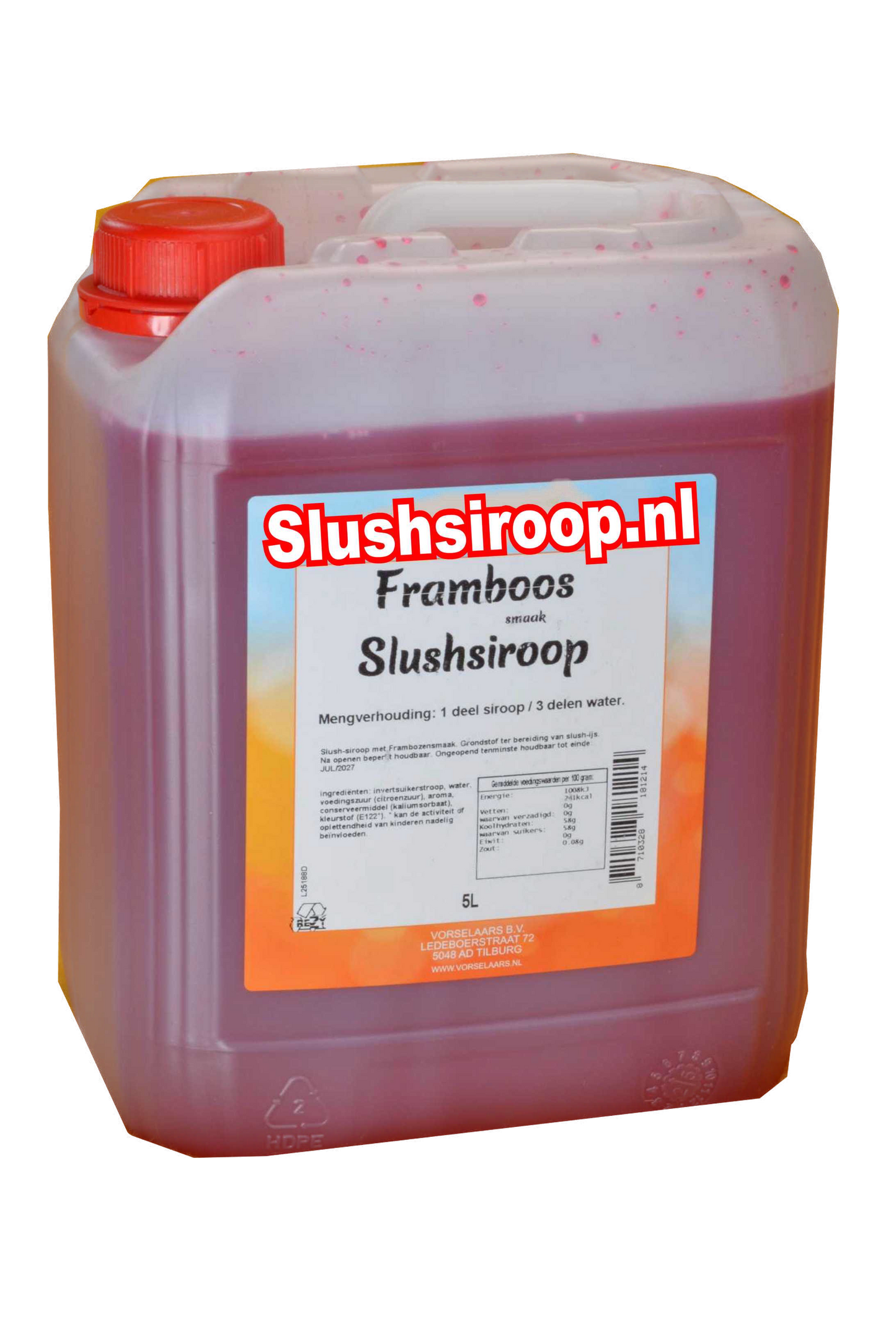 Slushsiroop FRAMBOZEN smaak - tank met 5 ltr - Vorselaars - Slushsiroop.nl
