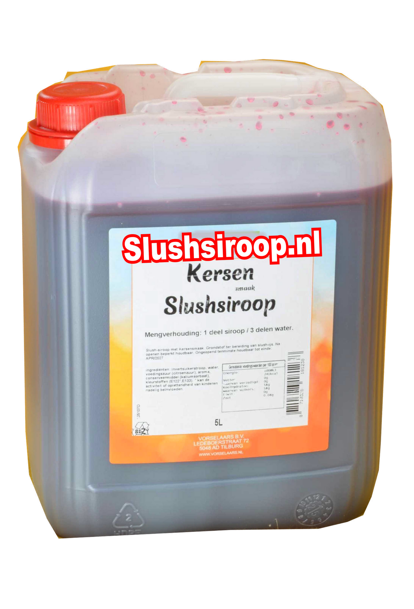 Slushsiroop KERSEN smaak - tank met 5 ltr - Vorselaars - Slushsiroop.nl