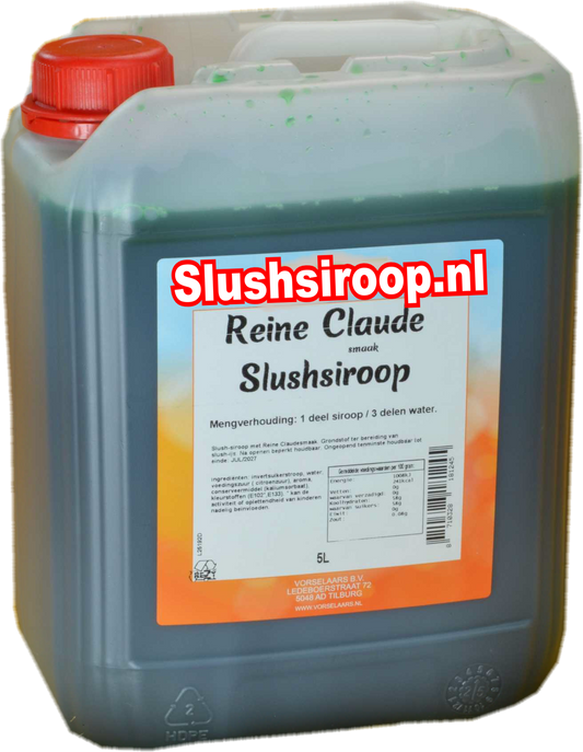Slushsiroop REINE CLAUDE smaak - tank met 5 ltr - Vorselaars - Slushsiroop.nl