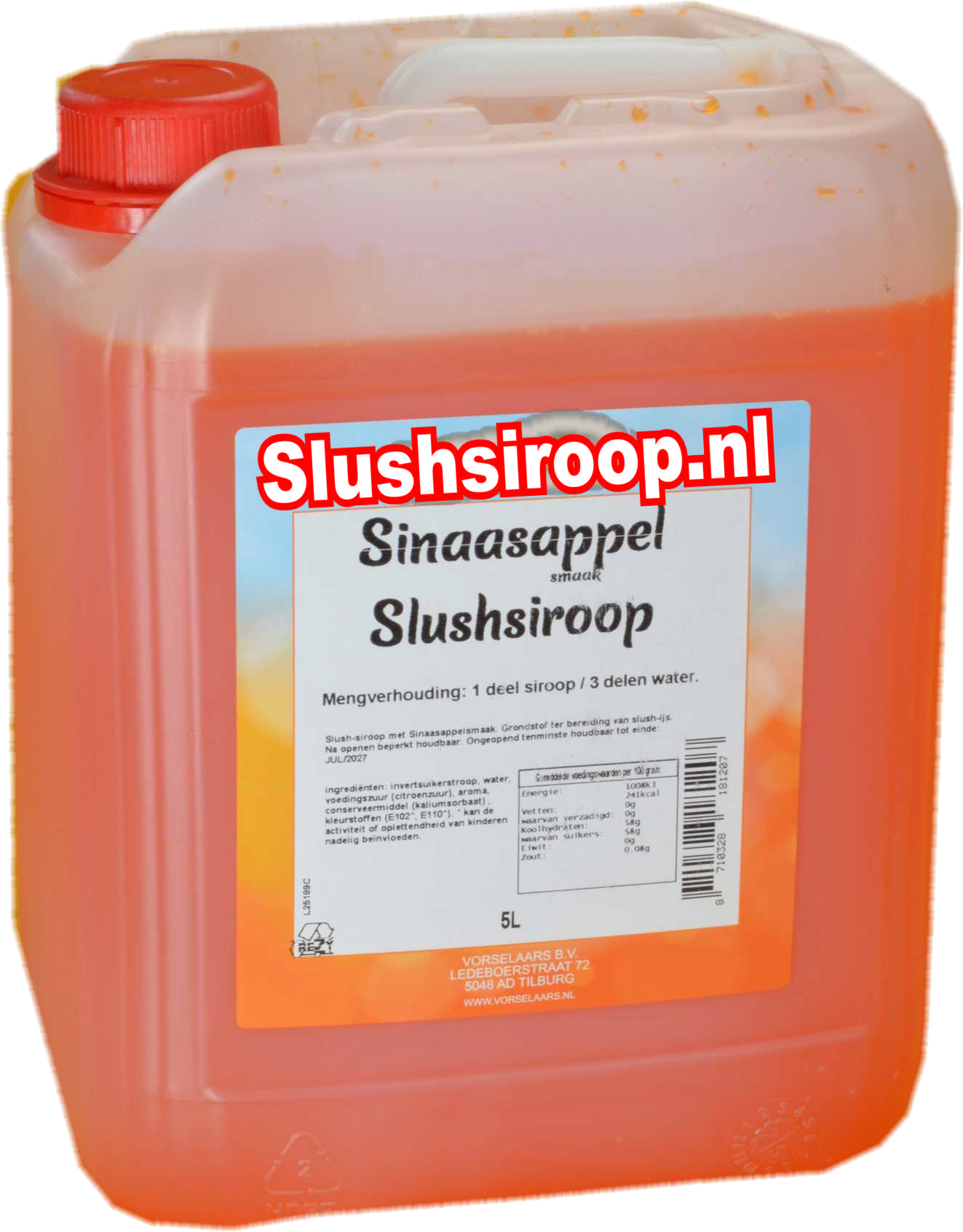 Slushsiroop SINAASAPPEL smaak - tank met 5 ltr - Vorselaars - Slushsiroop.nl