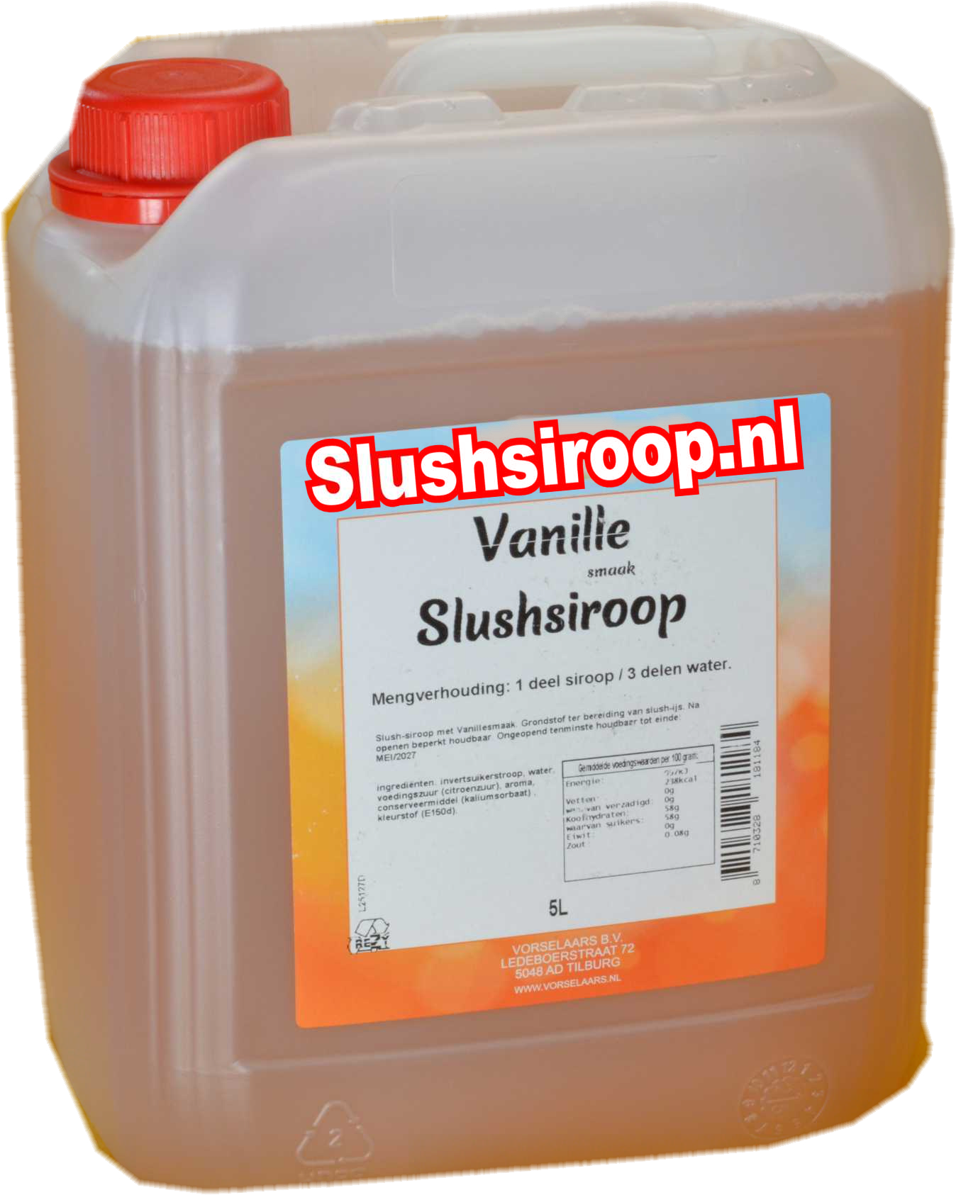 Slushsiroop VANILLE smaak - tank met 5 ltr - Vorselaars - Slushsiroop.nl