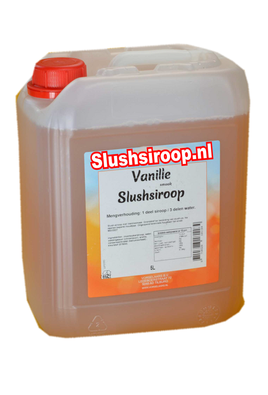 Slushsiroop VANILLE smaak - tank met 5 ltr - Vorselaars - Slushsiroop.nl