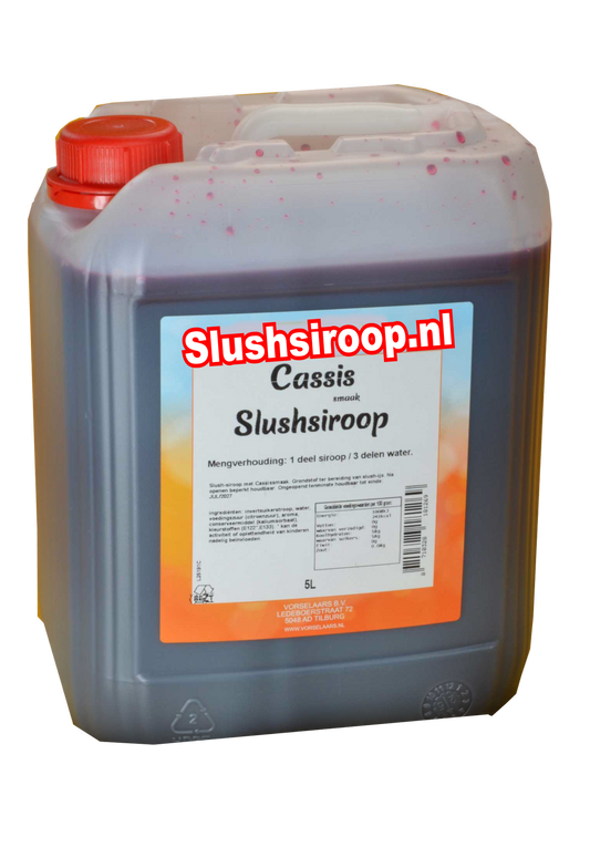 Slushsiroop CASSIS smaak - tank met 5 ltr - Vorselaars - Slushsiroop.nl